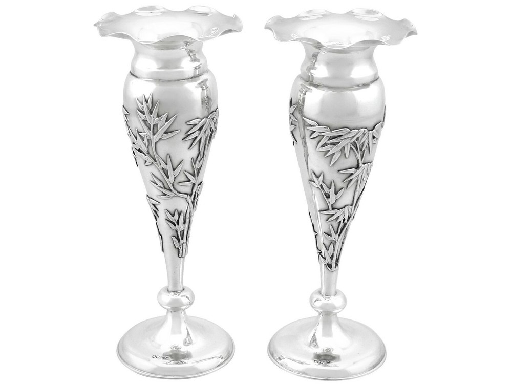 Antique Chinese Export Silver Vases Circa 1890