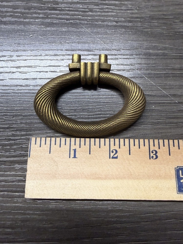 Vintage French MCM Solid Brass hardware Drop Ring Cabinet Knob drawer pull 3” 89