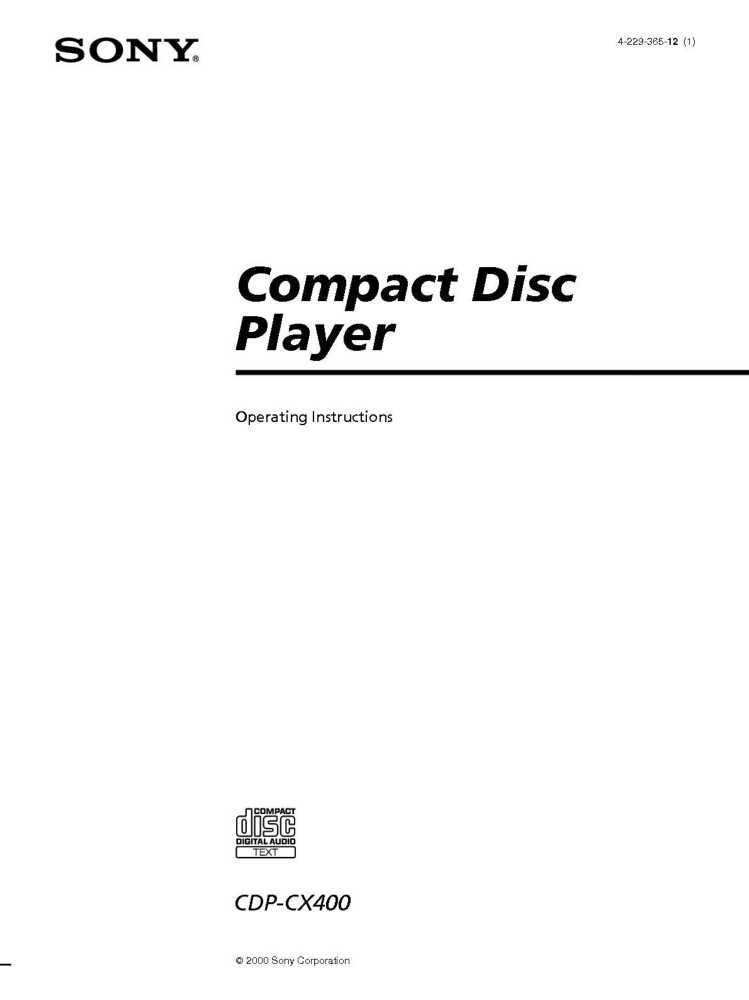 Sony CDP-CX400 CD Player Owners Manual