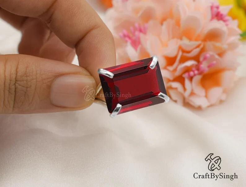 Large Garnet Ring, Rectangle Octagon Garnet, Bold Statement Ring, 925 All Size