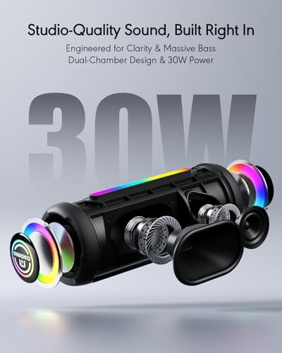 Portable Bluetooth Speaker, IPX7 Waterproof Wireless Speaker, 30W Loud Black