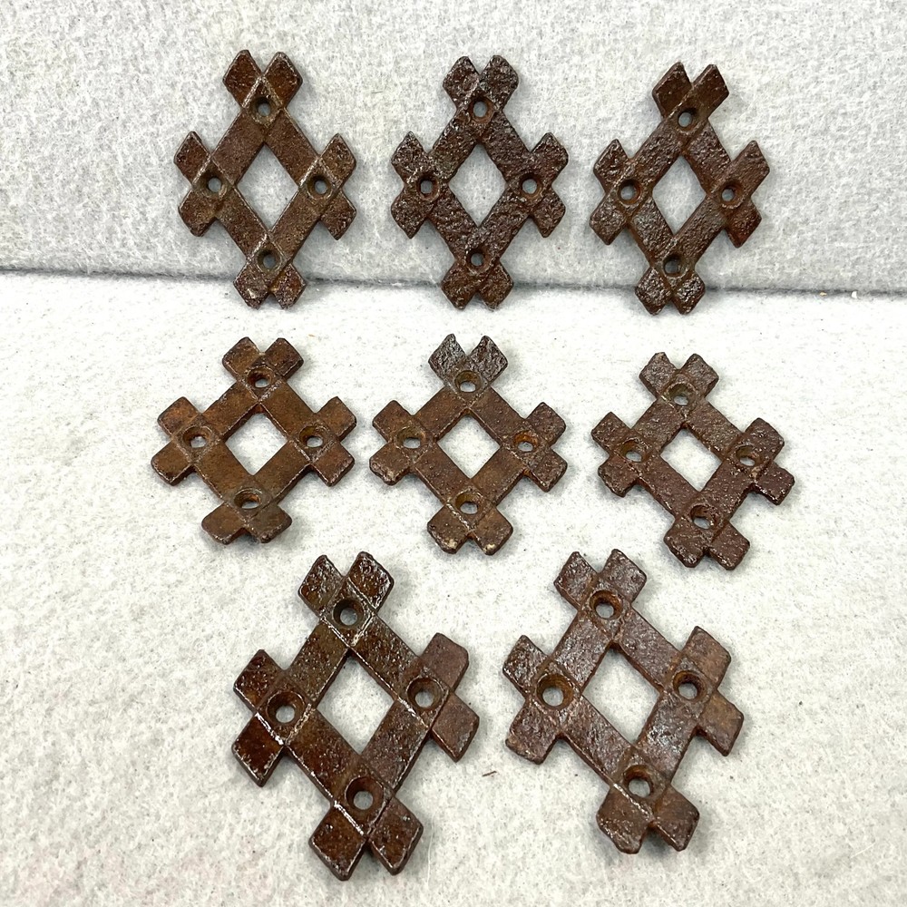 Antique Cast Iron Decorative Cabinet Hardware Diamond Pattern Pulls Set of 8