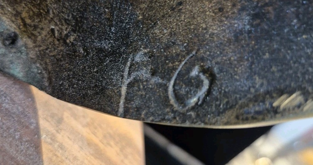 Antique bronze / brass mask Signed Initials