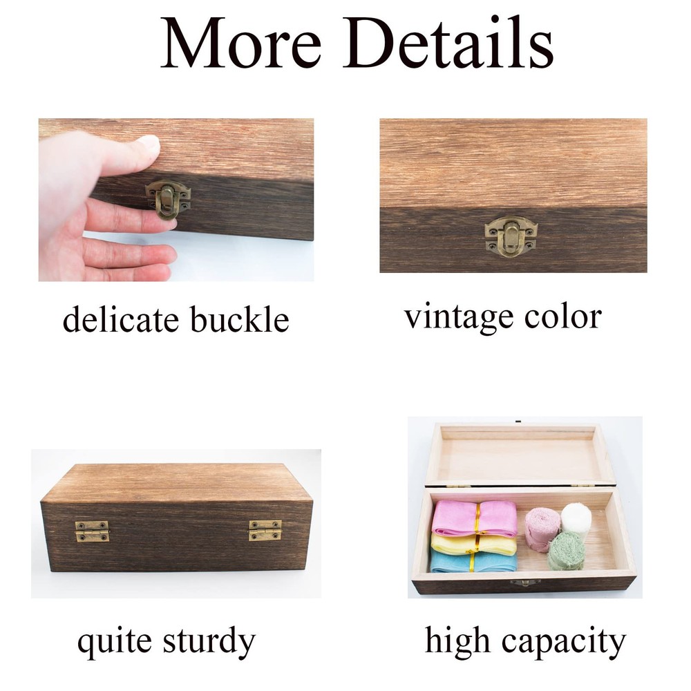 HingoFuni Wood Storage Box with Lid Solid Container Decorative Brown
