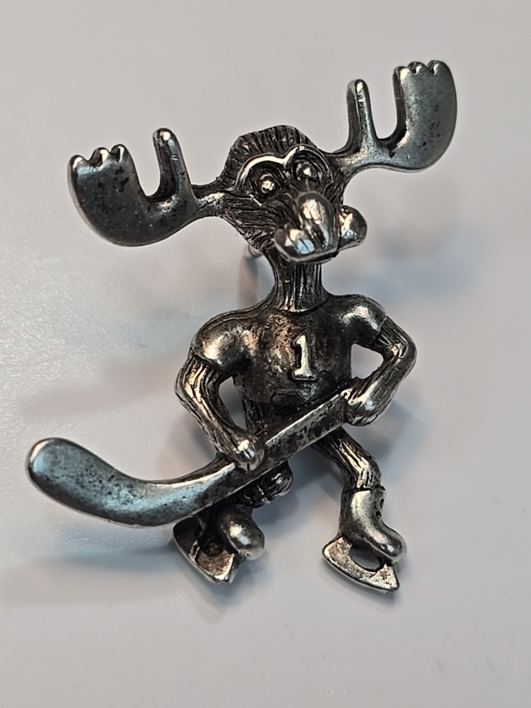 Moose Playing Hockey Lapel Pin