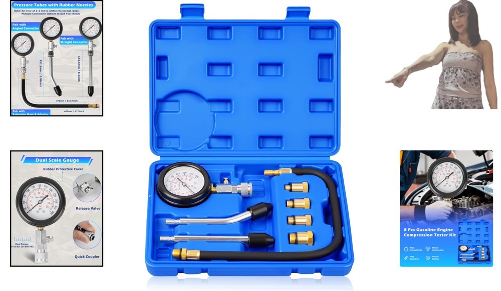 Versatile Engine Compression Tester Kit with Adapters for Automotives and Bikes