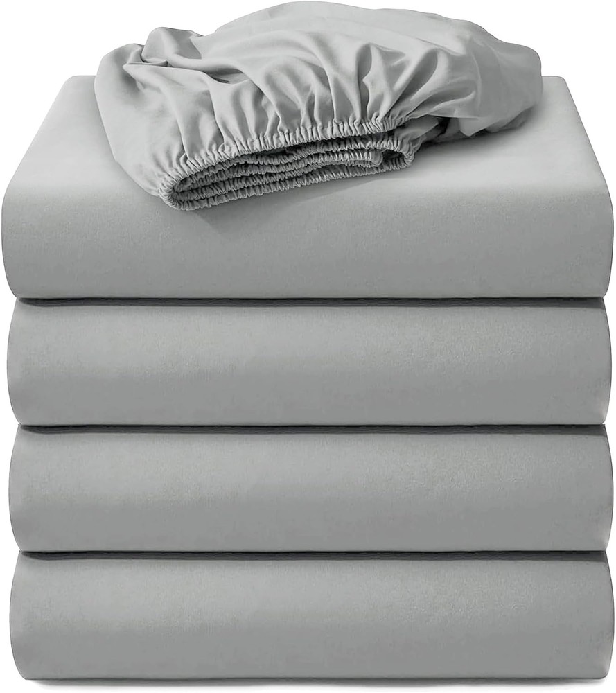 4-Pack Hotel Quality Queen Fitted Sheets, 100% Microfiber, Light Gray, 60"x80"