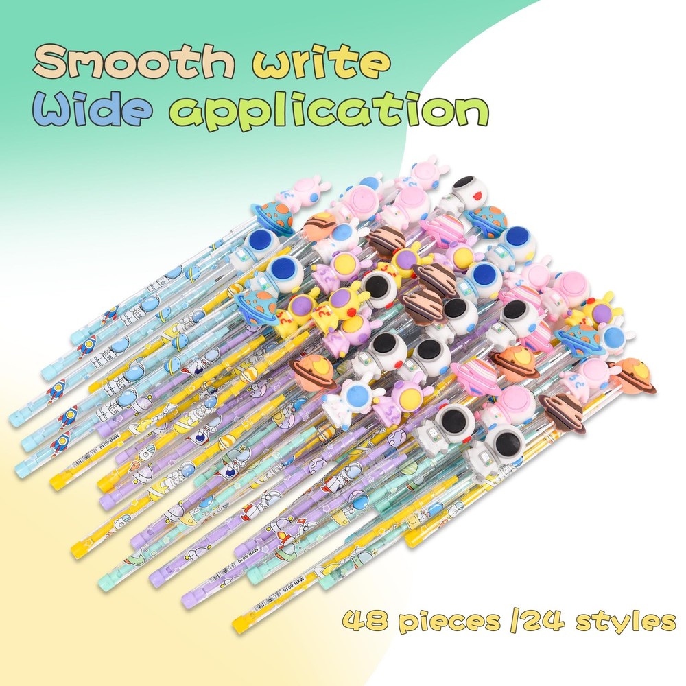 48 Pieces Cute Stackable Pencils Space Study Supplies Translucent Multi Point
