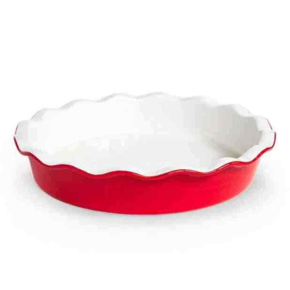 Kook Round Ceramic Pie Dish | Cherry Red | Wave Edge Design | New