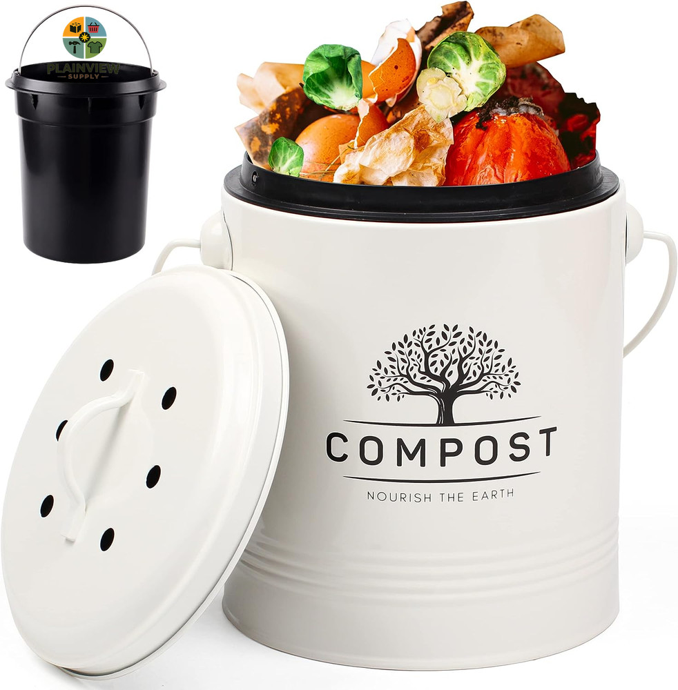 Kitchen Compost Bin, 1.3 Gallon Countertop Compost Bin with Lid, Indoor Compost