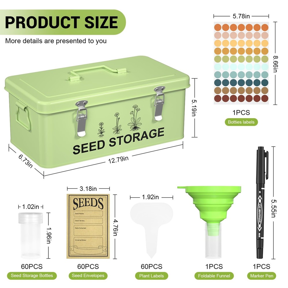60 Slots Seed Organizer Seed Storage Seed Box 3 Compartments Seeds Organizer ...
