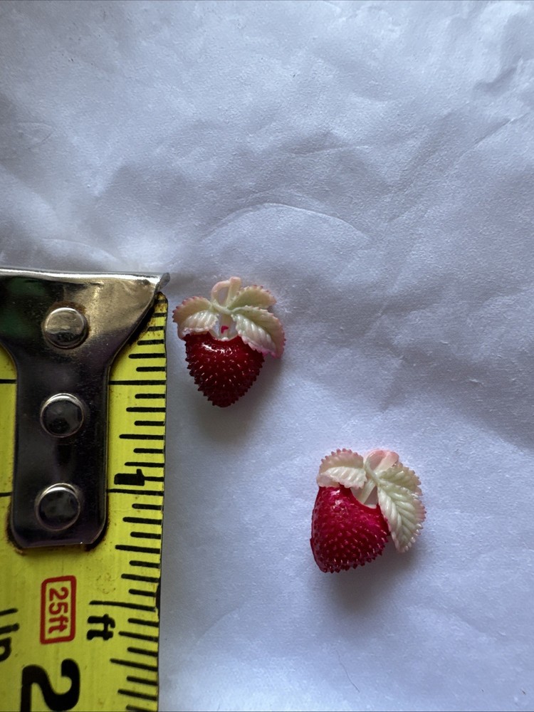 Two Tiny Vintage Plastic Strawberry Buttons