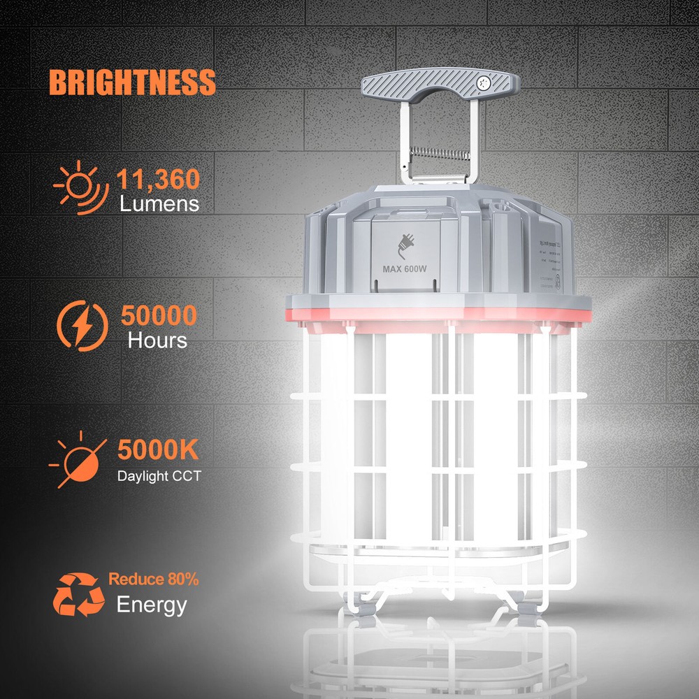 Temporary Work Light 80W LED Construction Lamp Guard Hanging for Workshop 5000K