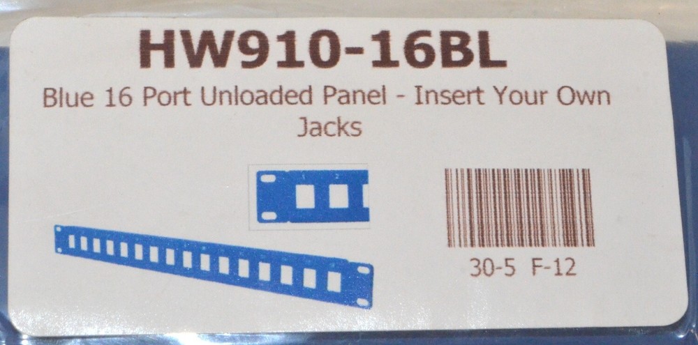 Unbranded 19" Patch Panel , Unloaded, Blue *New* HW910-16BL