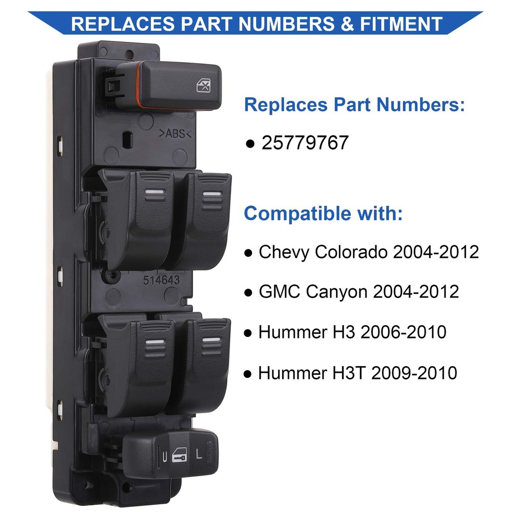 Obaee 25779767 Driver Side Master Power Window Switch Compatible with White