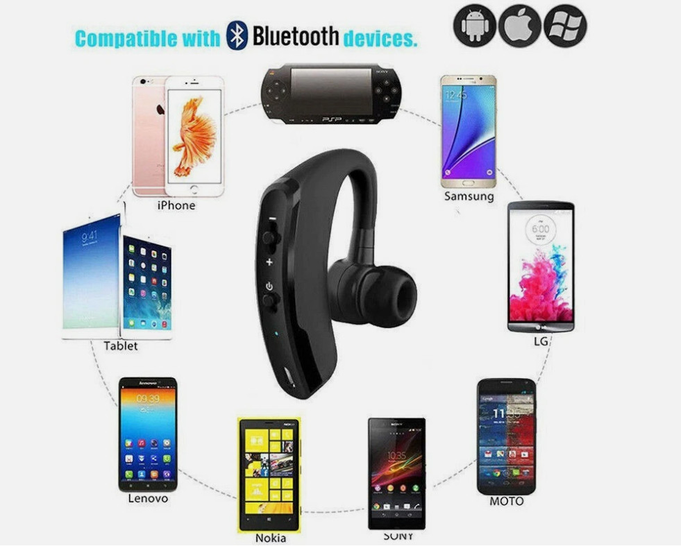 Wireless Handsfree Earphone EarHook Headset For iPhone Samsung Android Bluetooth