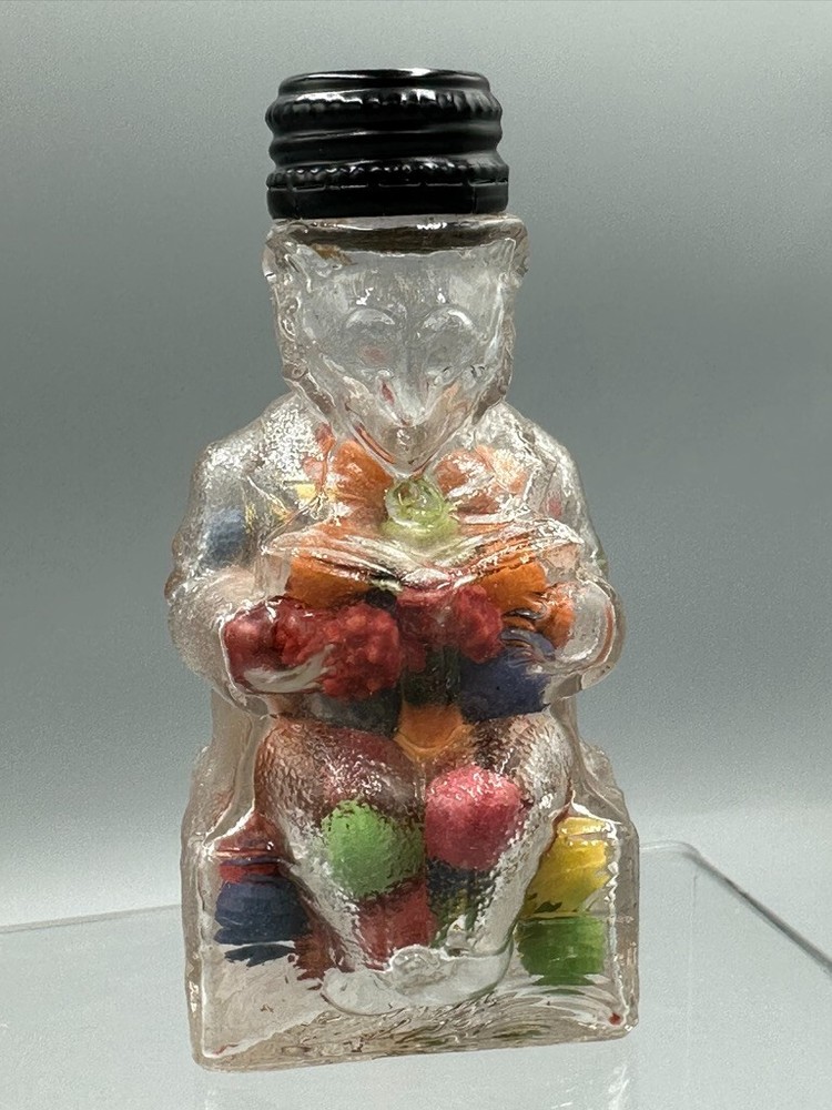 c 1910 Learned Reading FOX BOTTLE or BEAR Glass CANDY CONTAINER Antique E&A 470