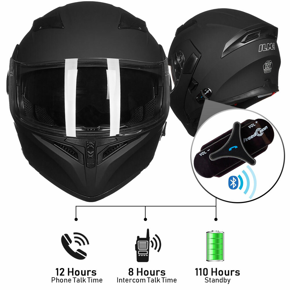 ILM Bluetooth Motorcycle Helmet Flip up Modular Dual Visor Intercom FM DOT 902BT