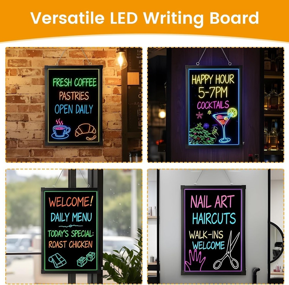 Erasable Neon Effect LED Writing Board - Remote Control, 12 Colors, 28"x20"