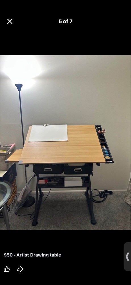 Artist Drawing Table Adjustable Surface with Storage Drawers