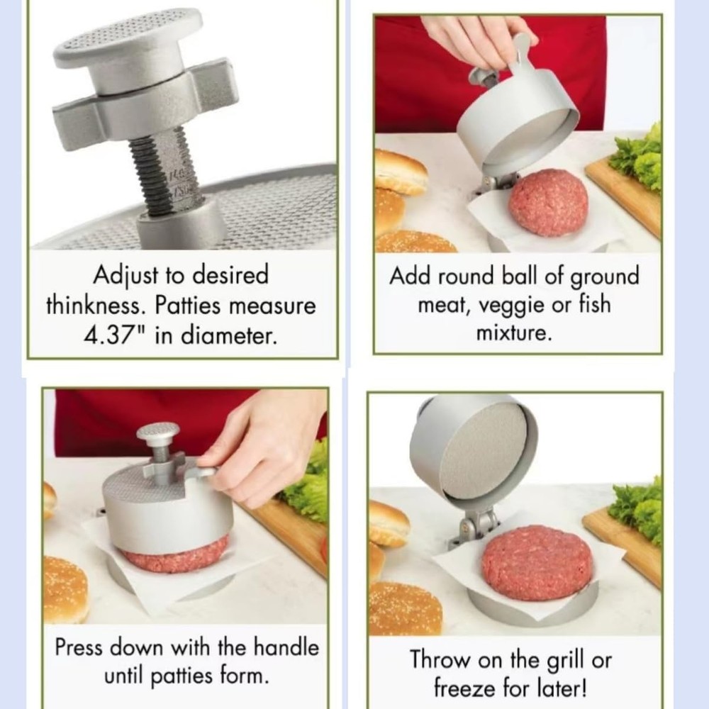 Professional Hamburger Press ¼" to 1 ½" (thickness), 4 (diameter), Silvery