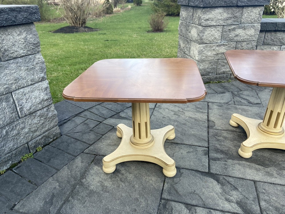 Vintage Henredon Neo Classical Regency Walnut Pillar End Tables - A Pair