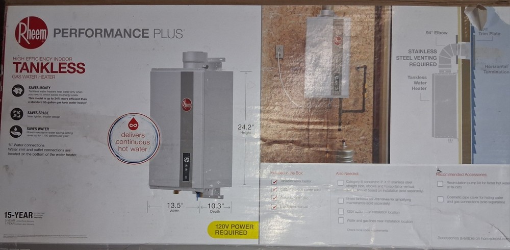 Rheem Performance Plus Indoor Natural Gas Tankless Water Heater ECO160DVLN-3 (OB