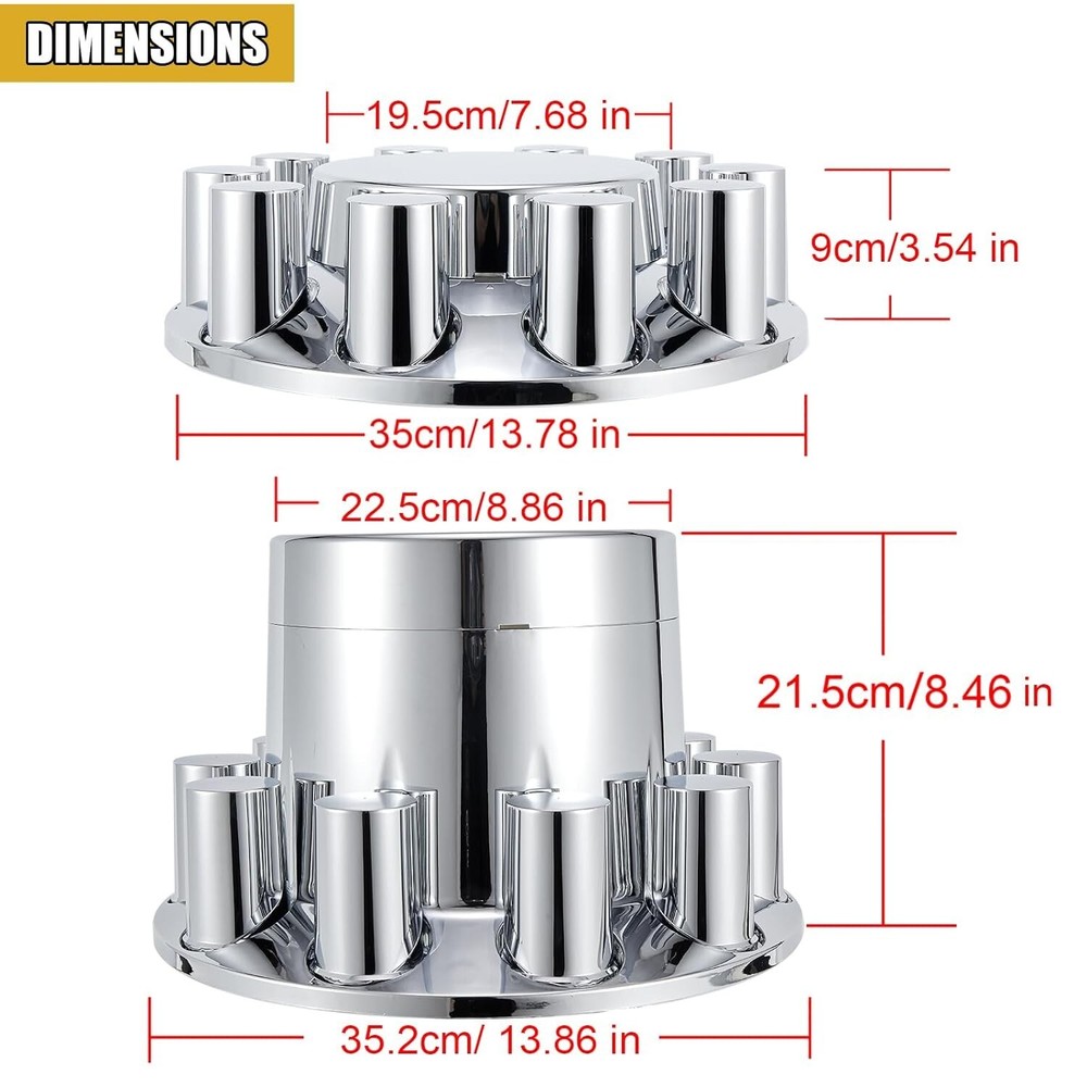 ABS Chrome Plastic Front Axle Cover Kits with 33mm Thread-on Flange Nut Covers