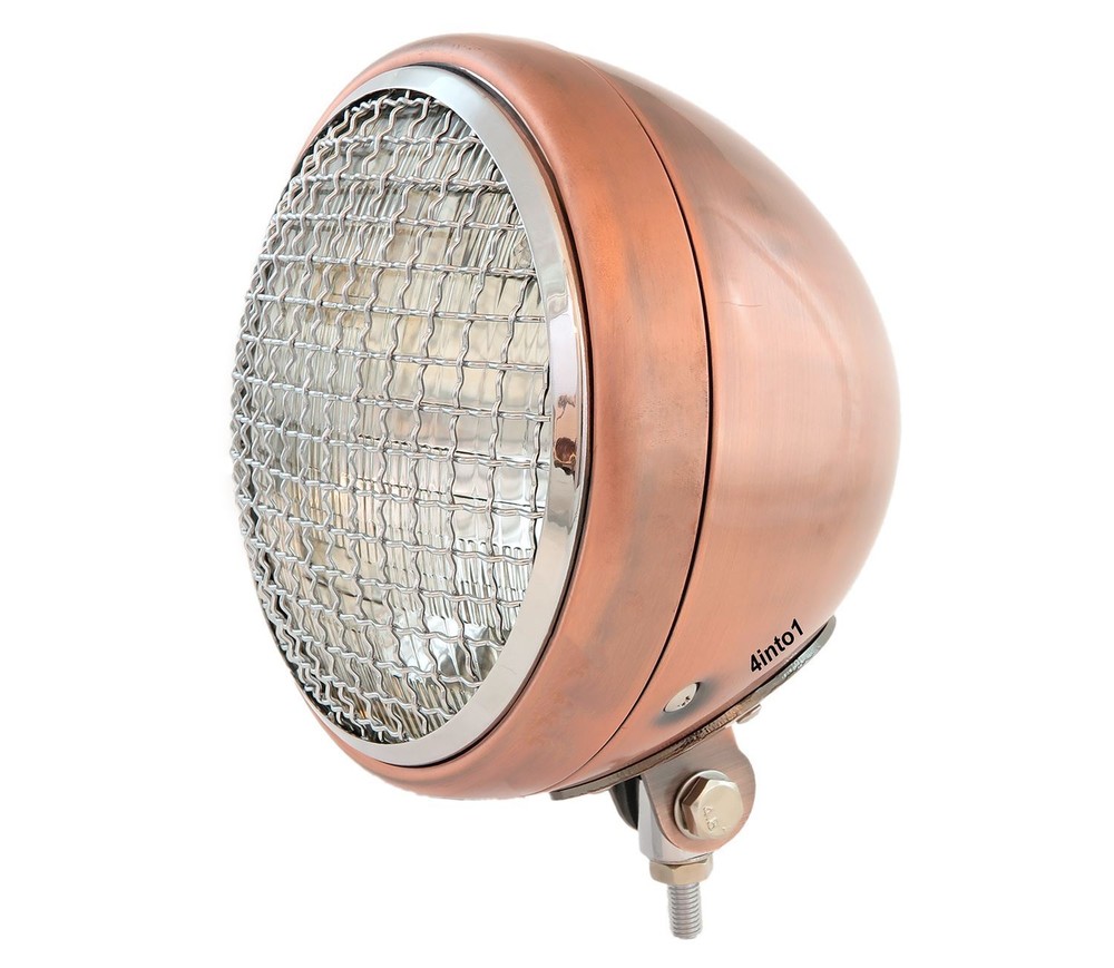 7" Bottom Mount Motorcycle H4 Halogen Headlight w/ Grill - Bronze Chrome Clear