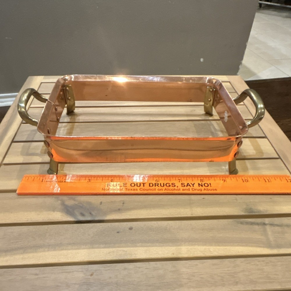 Copper Rectangular Serving Tray with brass Handles, Decorative Tabletop Tray