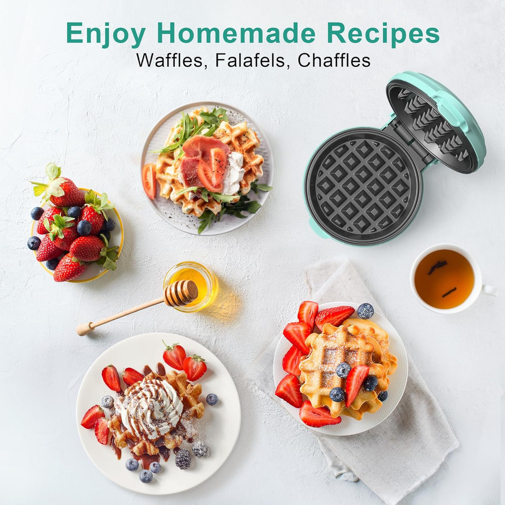 Mini Waffle Maker, 4" Chaffle Maker with Compact Design, Easy to Clean, Non-S...