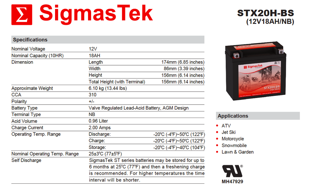 Deka ETX16 Powersports Battery Replacement (310CCA)