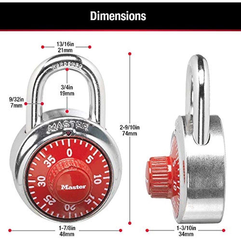 Master Lock 1504D Locker Lock Combination Padlock, 1 Pack, Red