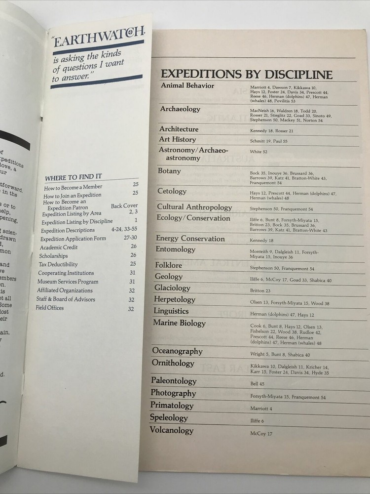 1981 EARTHWATCH RESEARCH EXPEDITIONS FALL EDITION Brochure Guide Application