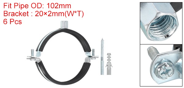 6 Pcs 4" 102mm Adjustable Pipe Bracket Clamp Wall Ceiling Mount Support