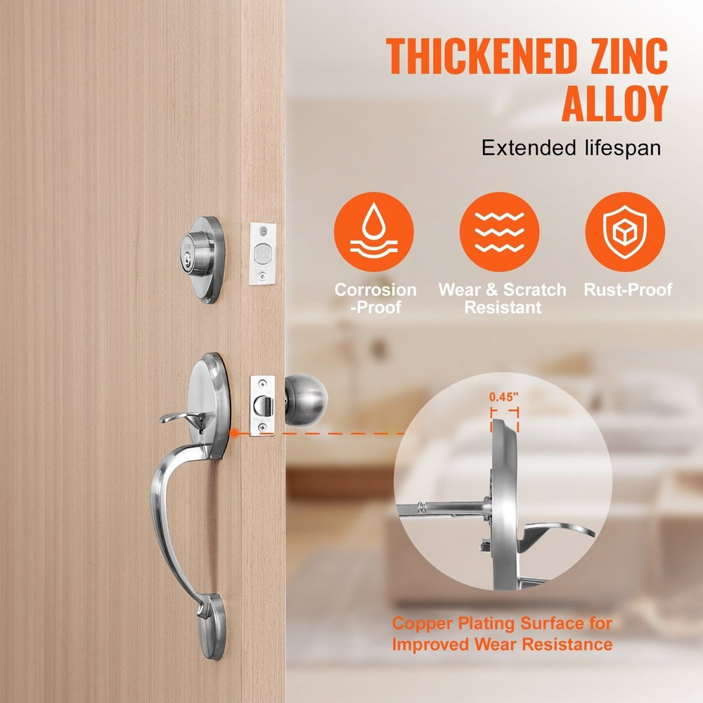 Single Cylinder Handleset & Deadbolt, Adjustable, Satin Nickel, Left/Right
