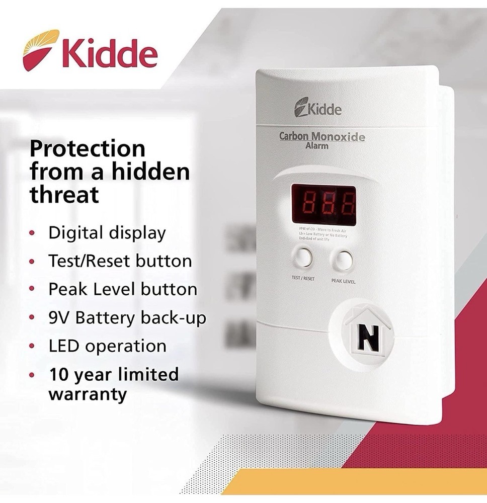 Kidde Carbon Monoxide Detector, Plug In Wall with 9-Volt Battery Backup, 6 Pack