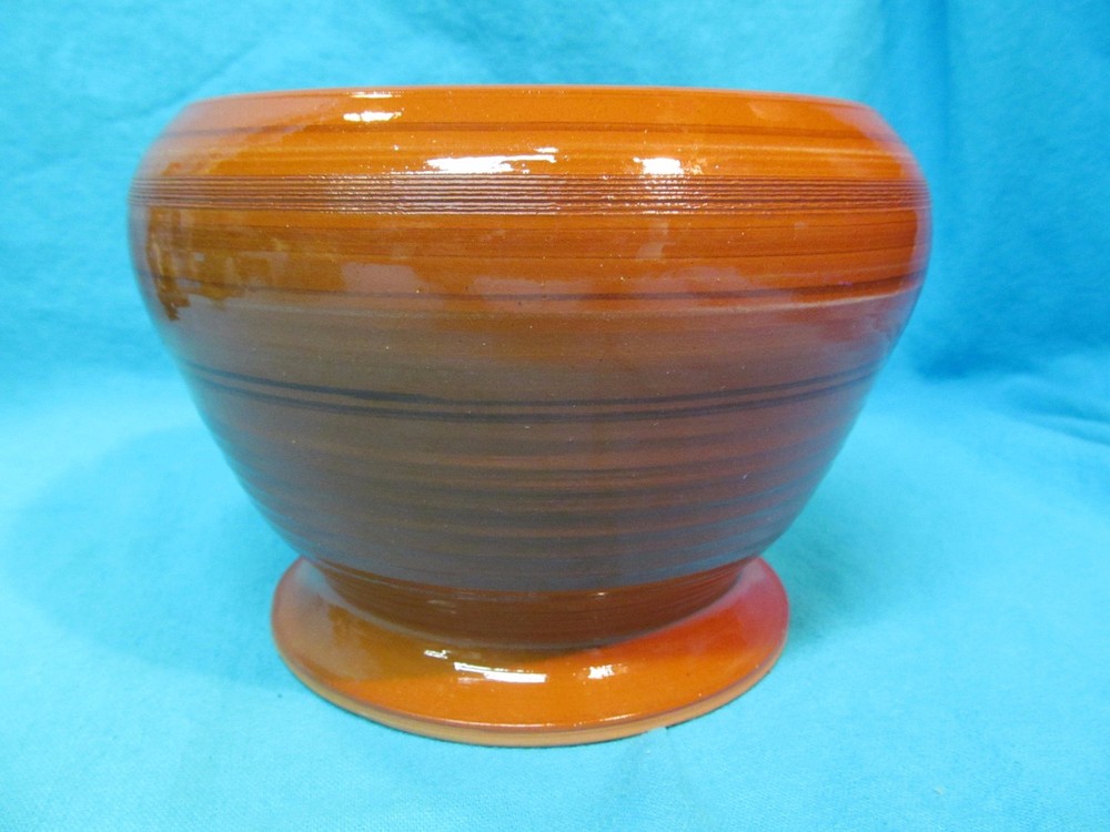 5 1/4" TALL BANDED RED BROWN STUDIO POTTERY PLANTER SIGNED