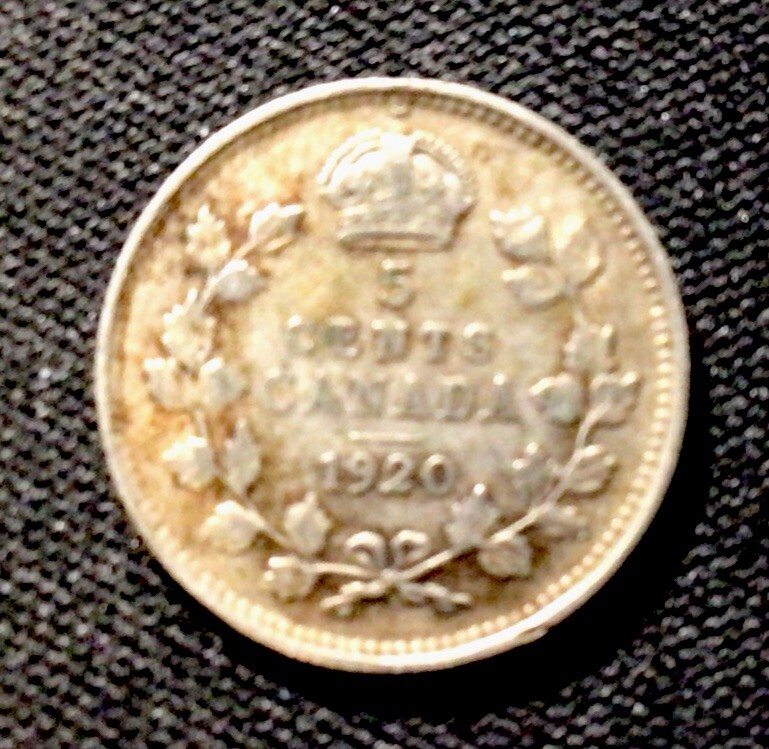 1920 Canada Silver! 5 Cents. ENN Coins