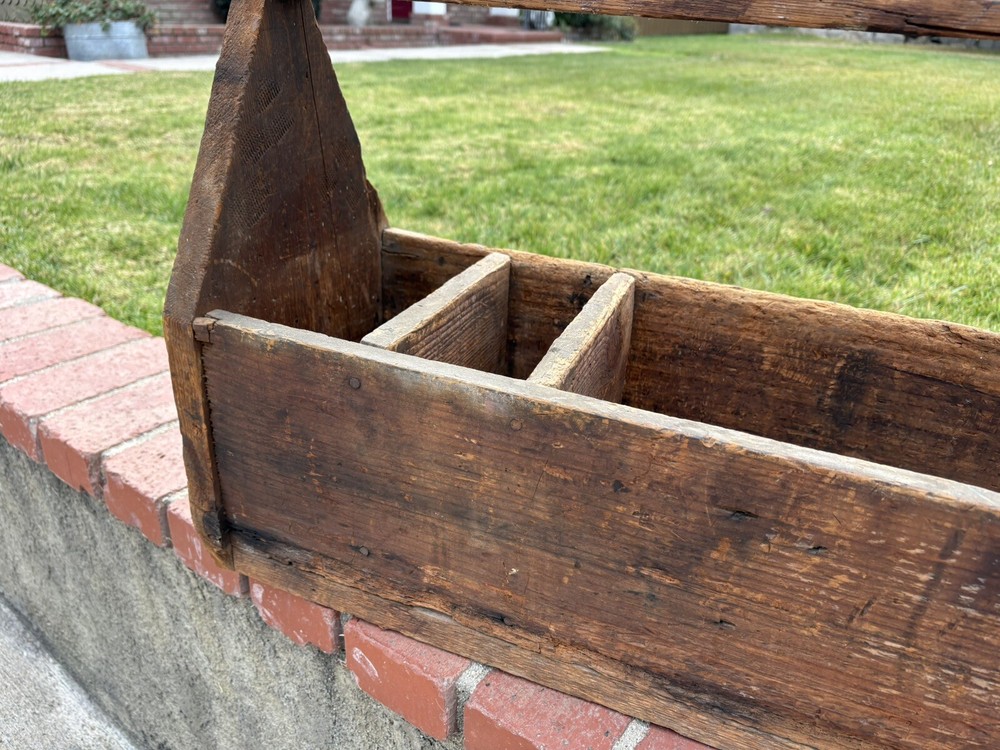 Vintage Handmade Wood Tool Caddy Tool Box Rustic Tray Extra Long.