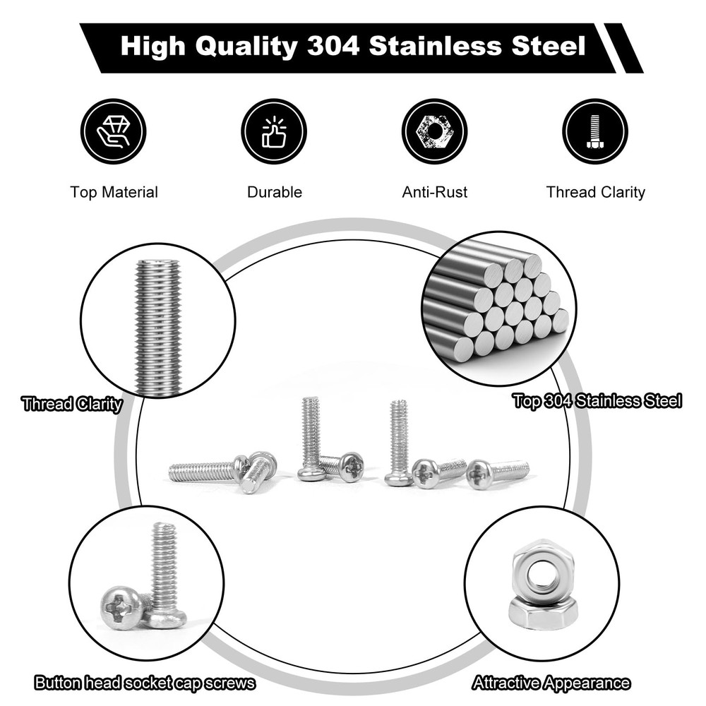 1200pcs Metric Tiny/Very Small/Micro Machine Screw Nuts Assortment Kit, 304 S...