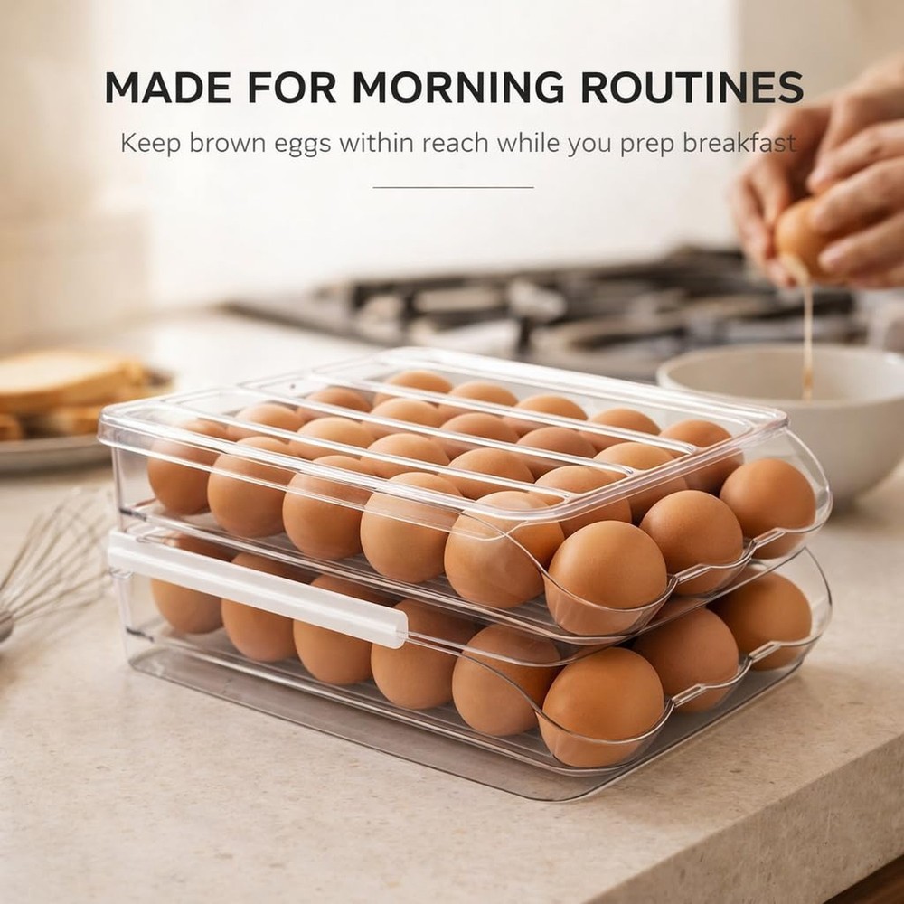 Egg Holder for Fridge with Rolling Auto Dispense, Egg Dispenser for Refrigera...