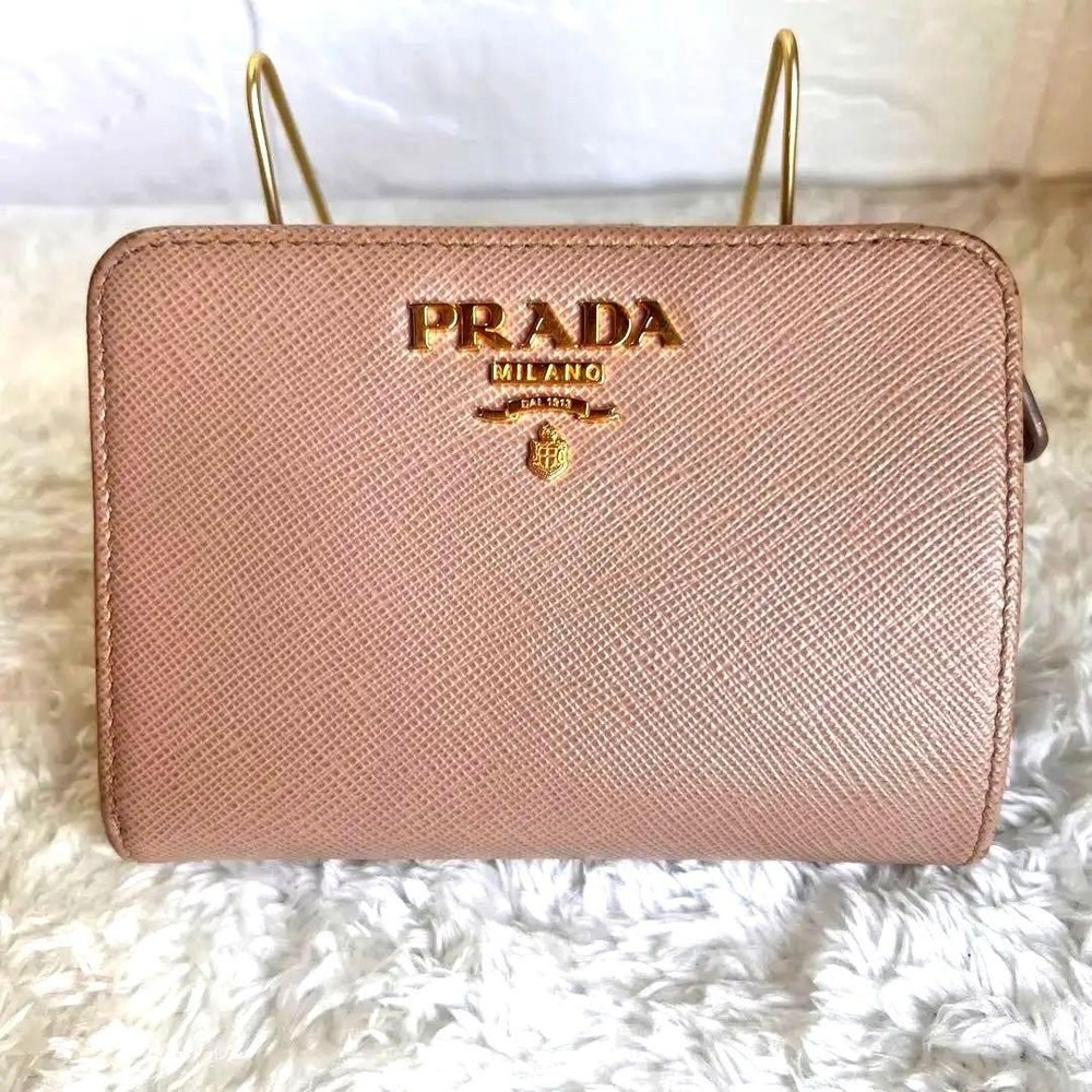 PRADA Wallet Two-Fold Saffiano Beige Pink