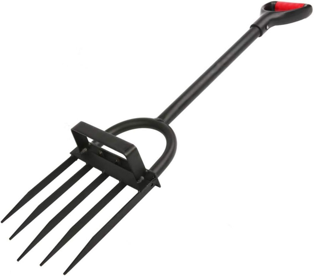 Durable 5-Tine Pitch Fork - Long Handle Garden Claw & Weeder Tool