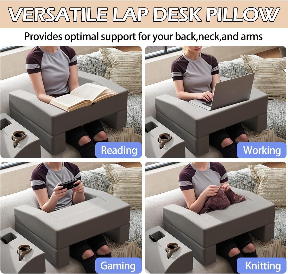 Large Adjustable Reading Pillow with Integrated Cup Holder - Ultimate Comfort