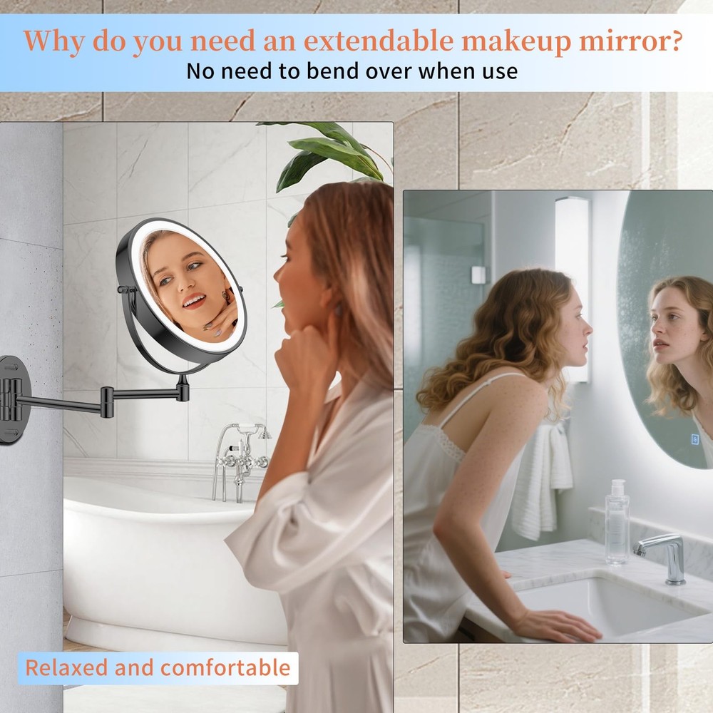5000mAh Rechargeable Wall Mounted Makeup Mirror with Lights, 8.7" Double Side...