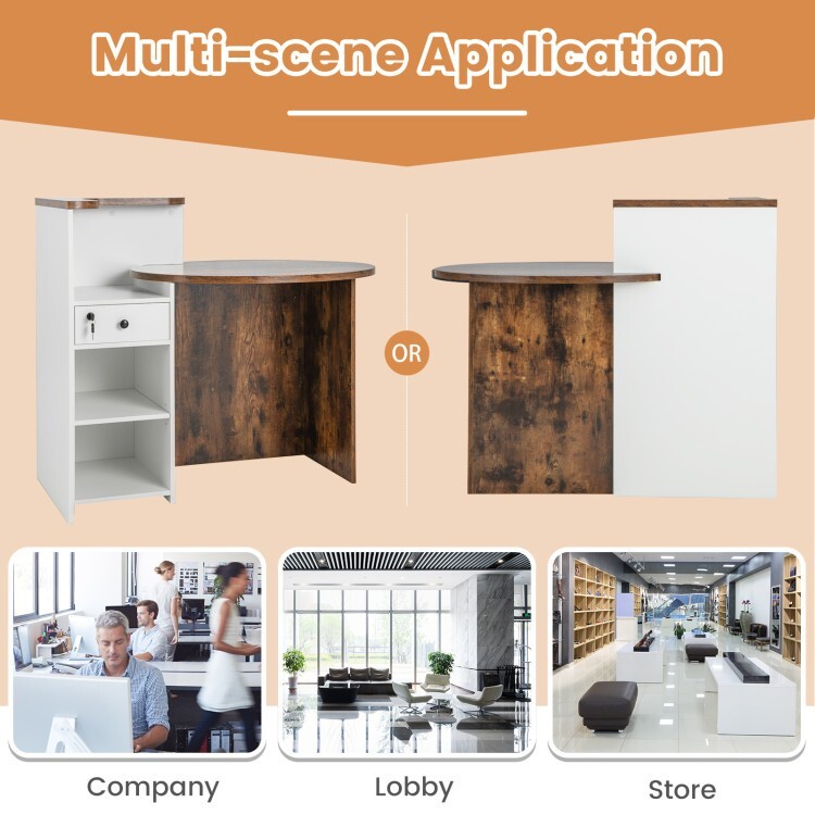 Front Reception Counter Checkout Office Desk Storage Drawer w/Adjustable Shelf