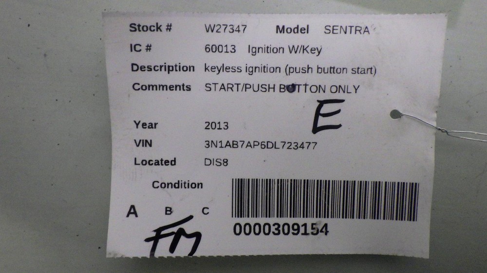 13 NISSAN SENTRA Ignition push button start