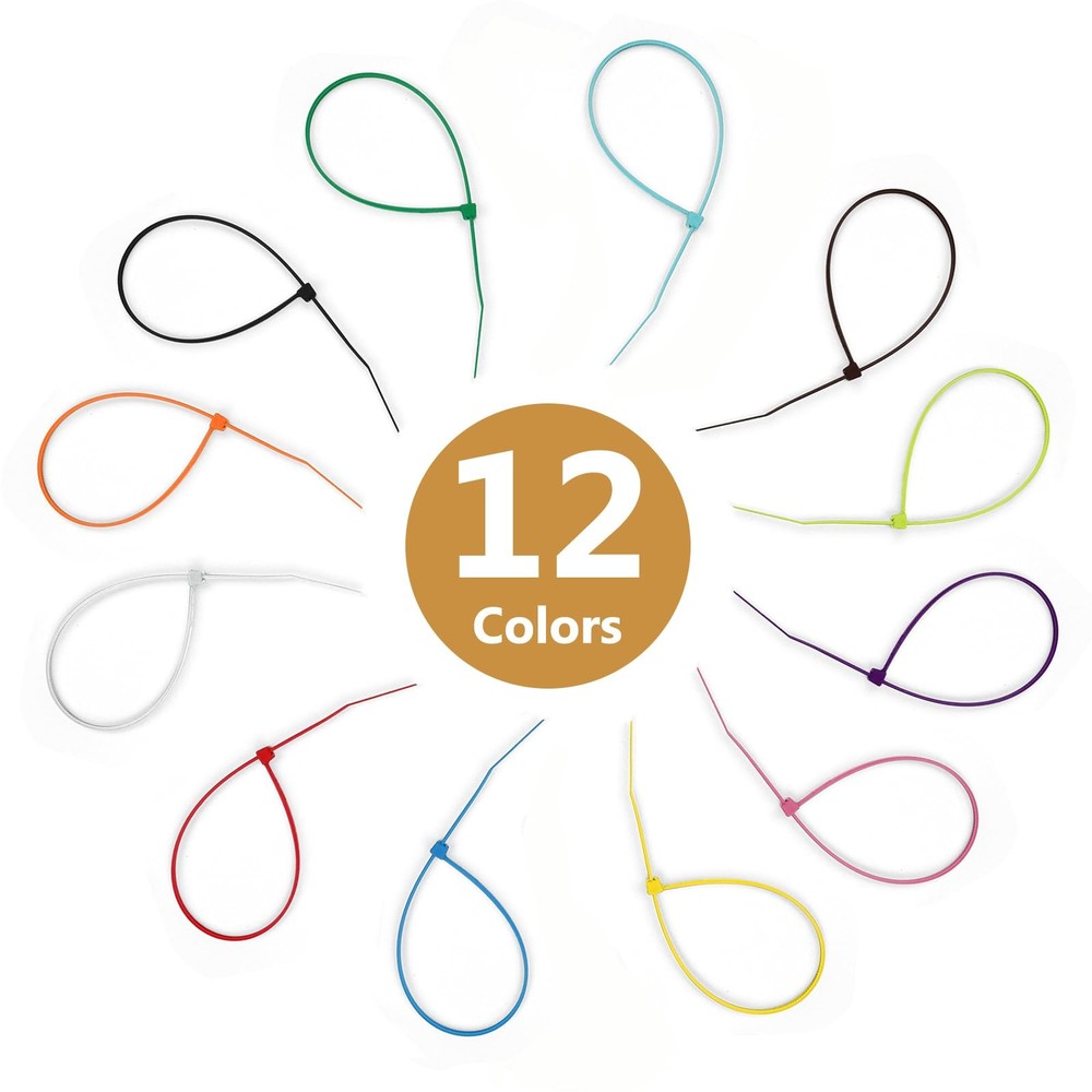 1200 Pieces Zip Ties, Multi-Purpose Assorted Colored Self-Locking Nylon Cable...