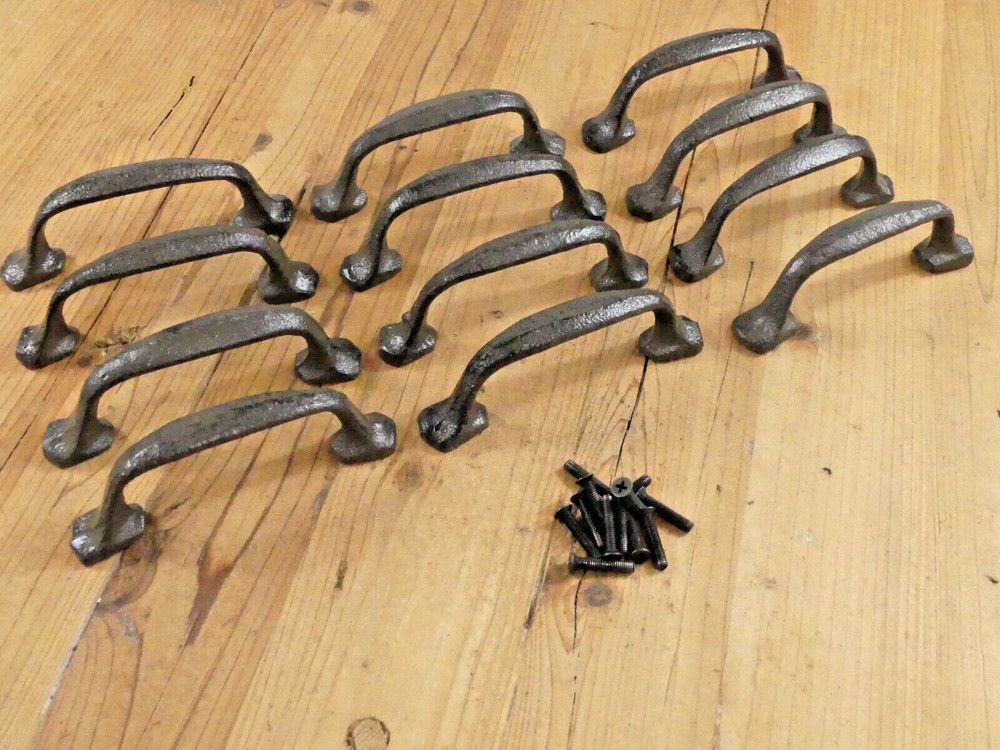 12 Drawer Pulls Handles Rustic Farmhouse Pulls Kitchen Cabinet Bath Cast Iron
